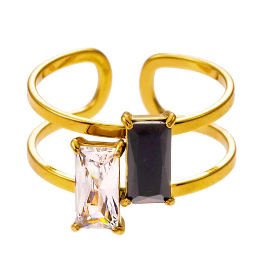 Style RIADEL 4966: Dual-Radiance Black & Clear Zirconia Banded Ring.