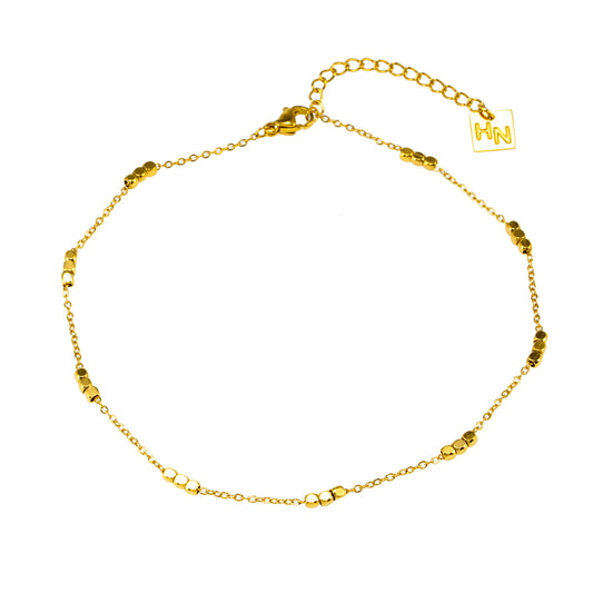 Style RITIKA LG 6333: Tiny Square-Beads Dainty Gold Chain Anklet.