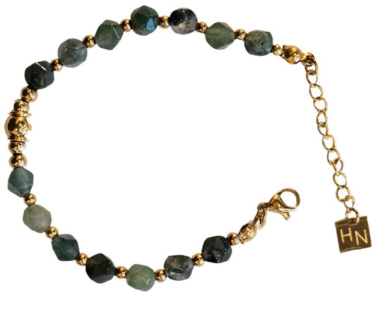 ROMANDA: Indian Agate Stones & Gold Beaded Bracelet