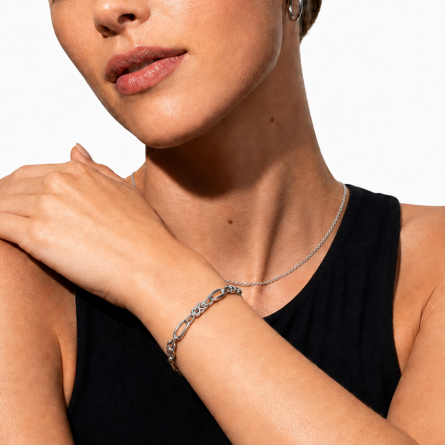 SORRENTO Silver (White Gold): Mixed Link Chain Bracelet