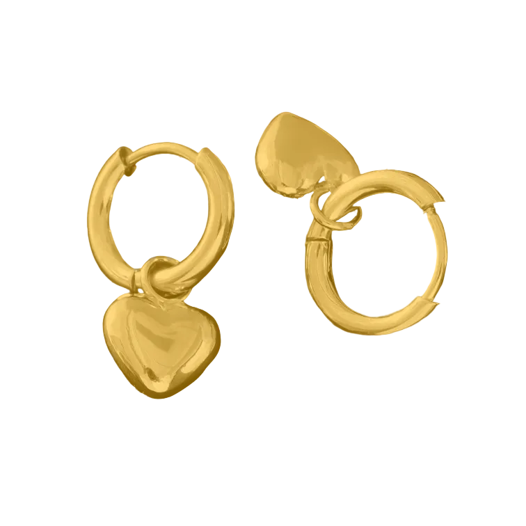 STOWE Gold: Mini Hoop Earrings Anchoring a Heart Shaped Charm