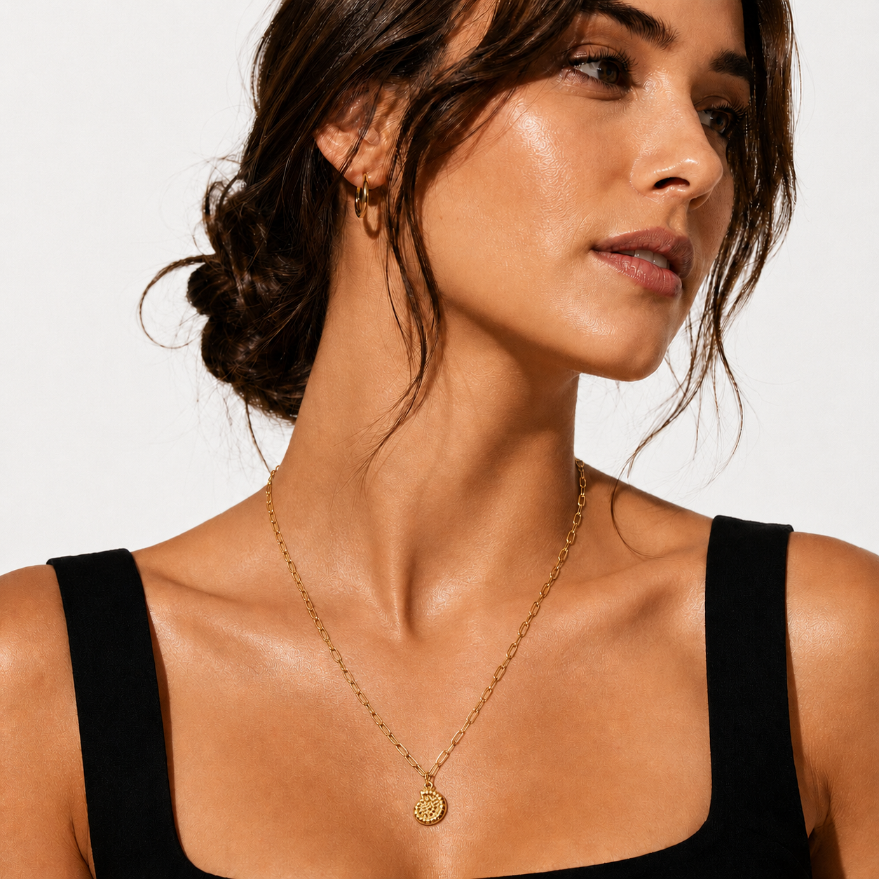 TANE Gold: Spiral Shell Pendant Paperclip Chain Necklace