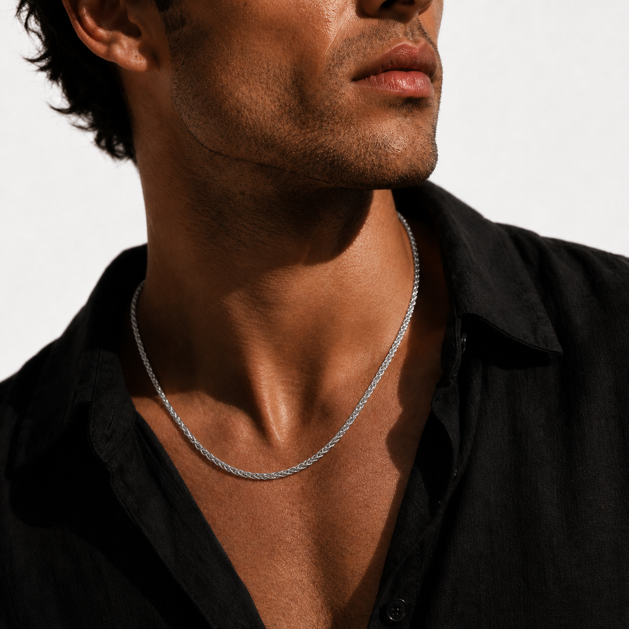 TANGA Silver (White Gold): Braided Chain Necklace For Men & Women