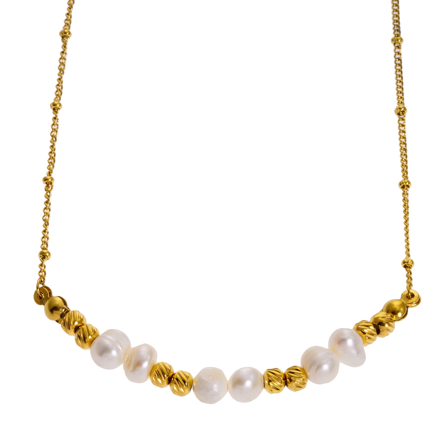 Style VILJA 3223: Gilded Harmony Chain Necklace with Gold Beads and Freshwater Pearls.