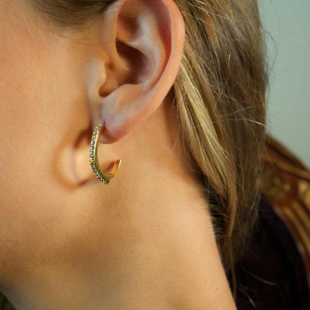 WISHAW: Pentagon-Shaped Circle Hoop Earrings with Dazzling Pavé Zirconia Gemstones