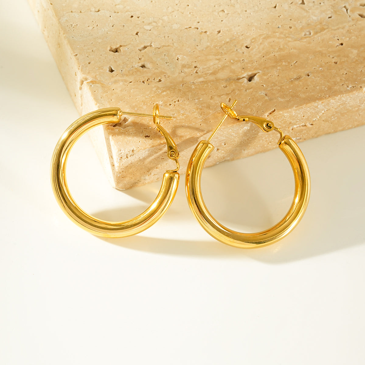 YOSHIKO Gold: Mid-Width Essential Hoop Earrings (Available in 6 Sizes: 2cm - 6cm)