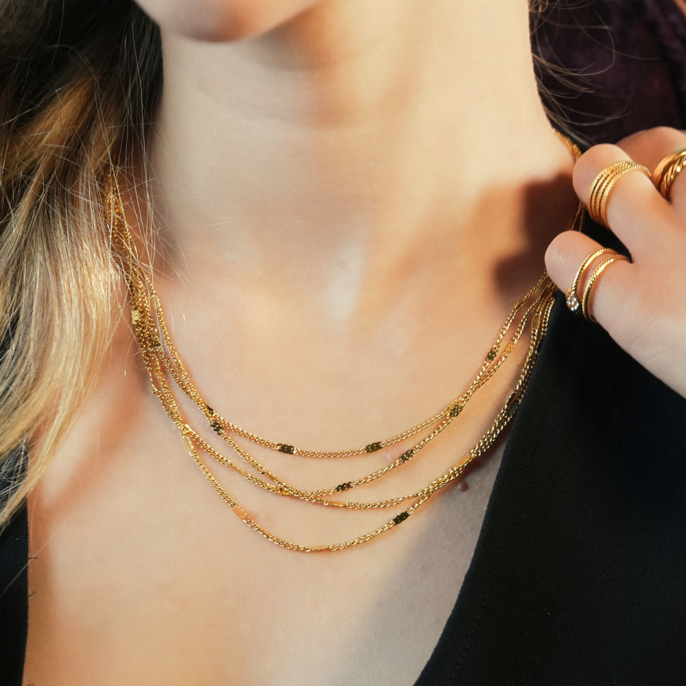 MORIA: Layered Luxe 4-Strand Chain Necklace