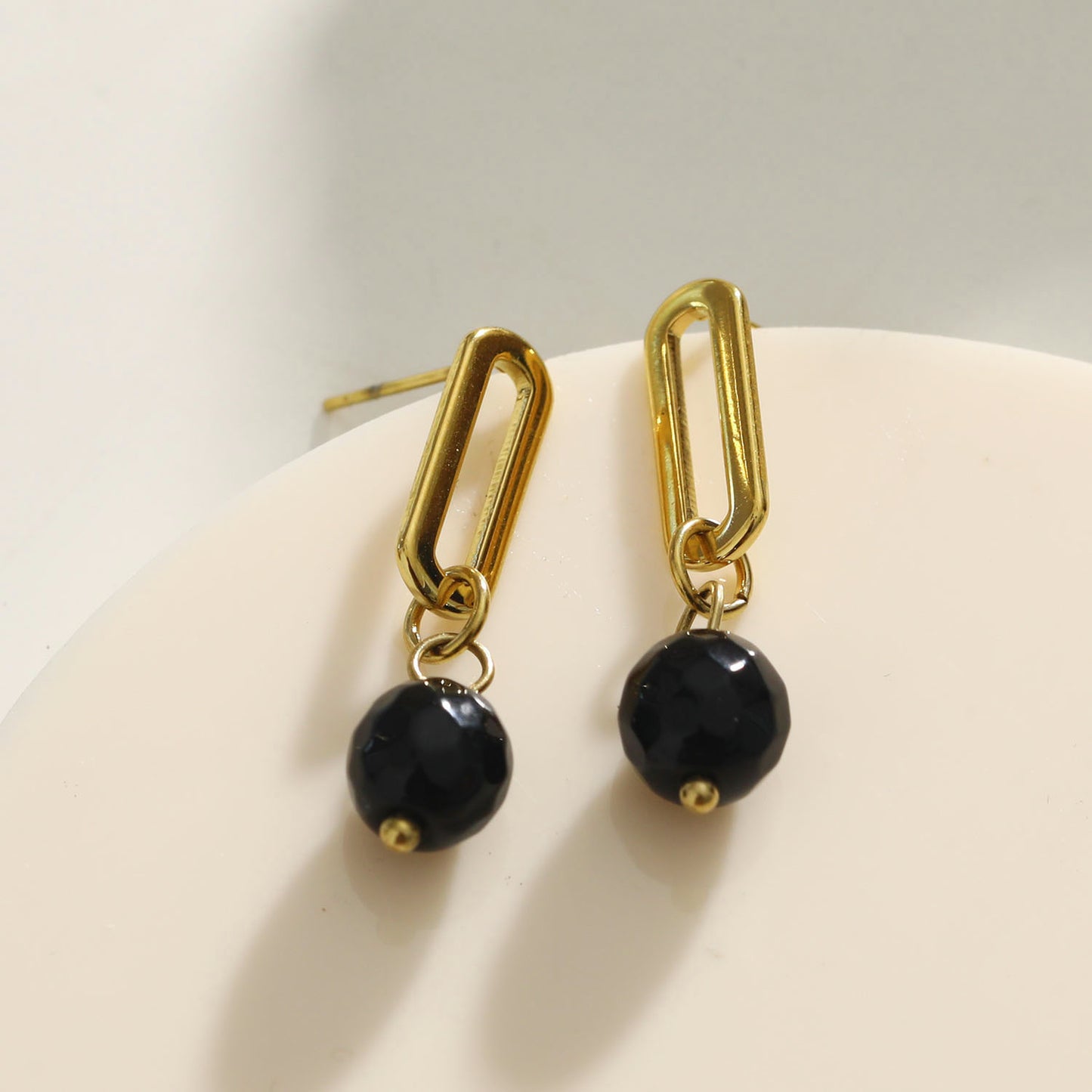 DAKATA Black Onyx Drop Hoop Earrings