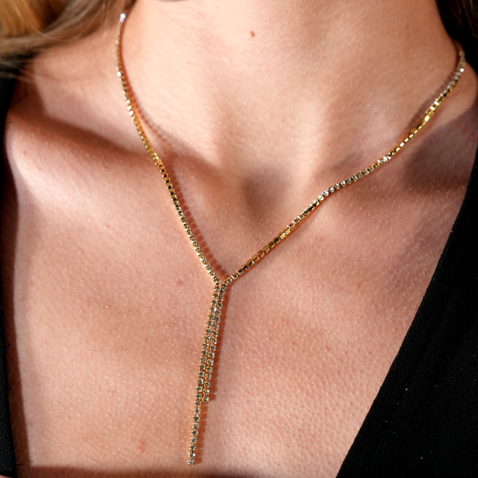 Longest String Chain DIANA Pavé Zirconia String Chain Necklace with a Lariat Detail