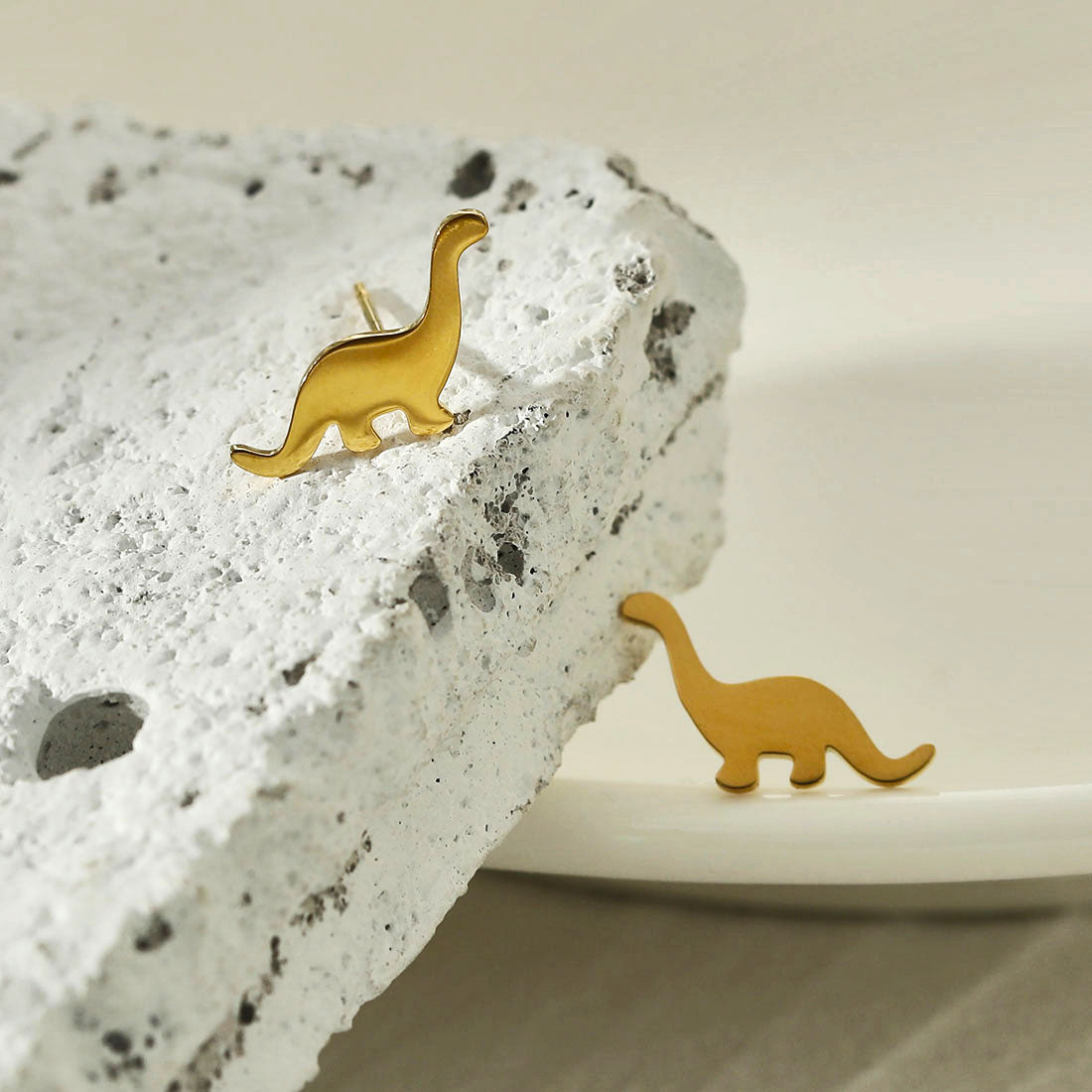 DINO Dinosaur Stud Earrings in Gold