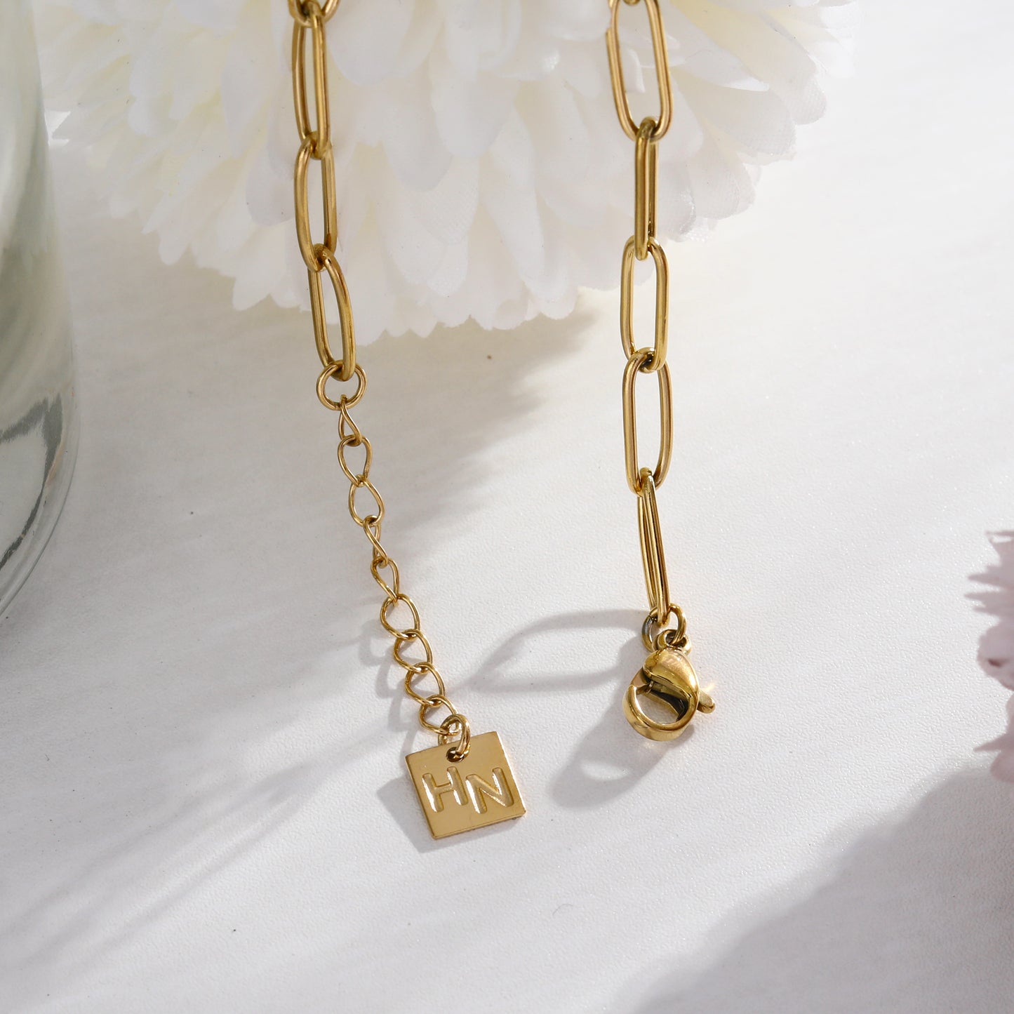 IZARA Paper-Clip & Oval-Beads Chain Bracelet in Gold