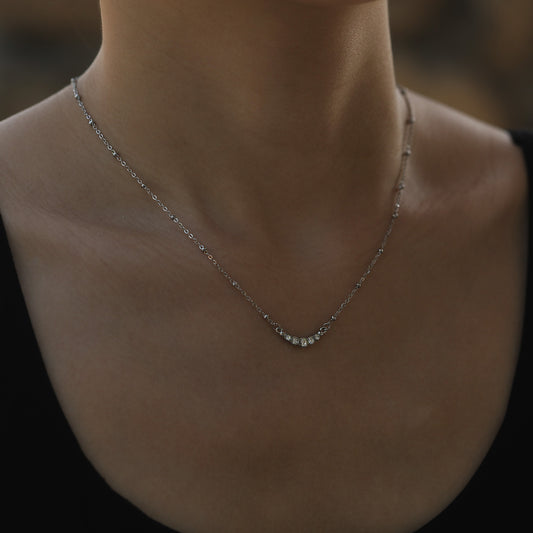 KIMI Beaded Silver Chain with Dainty Pavé-Set Zirconia Pendant