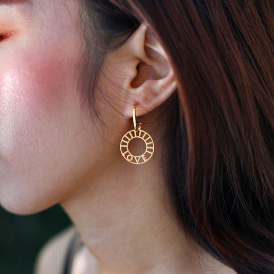 LOVE CIRCLE 21040 EARRINGS.  Feeling LOVE...LOVE...LOVE.   Crafted from Hand Forged Graded Metal Dipped in Pure 18 Karat Gold. Free of Nickel, Lead and Cadmium. Non-Allergic and will not turn Skin Green.