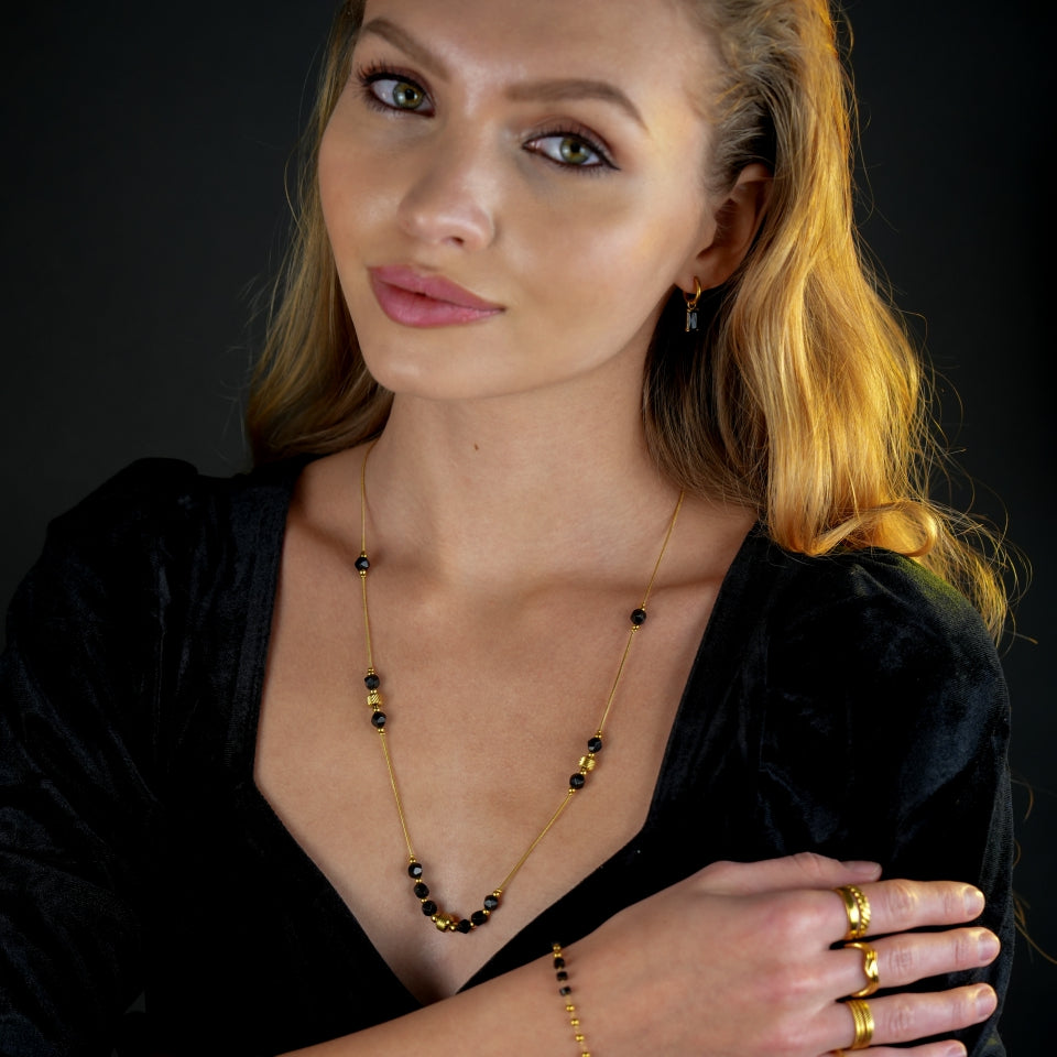 Style: MARA 202207 Black Obsidian & Gold Beaded Chain Necklace