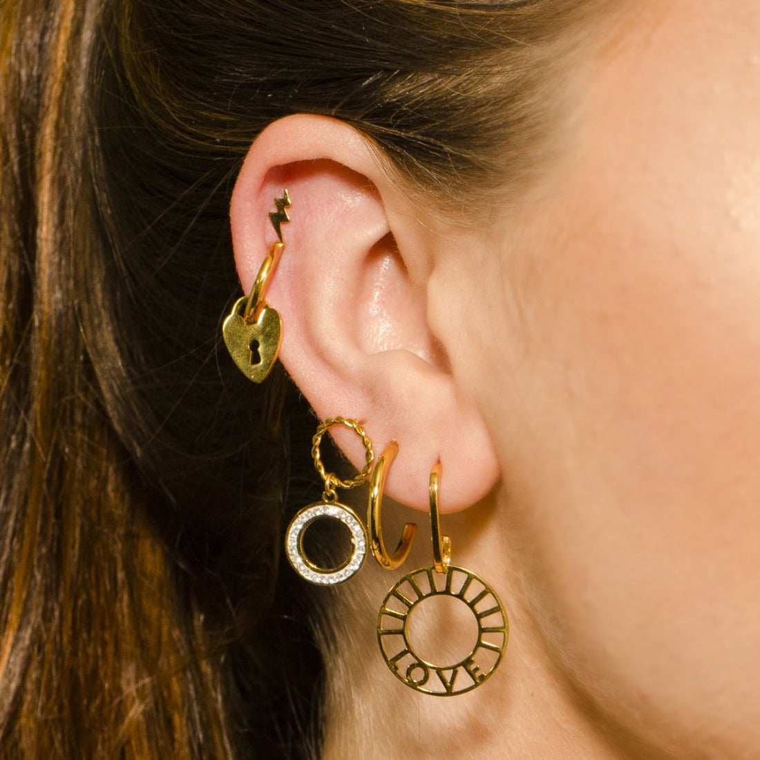 LOVE CIRCLE 21040 EARRINGS.  Feeling LOVE...LOVE...LOVE.   Crafted from Hand Forged Graded Metal Dipped in Pure 18 Karat Gold. Free of Nickel, Lead and Cadmium. Non-Allergic and will not turn Skin Green.