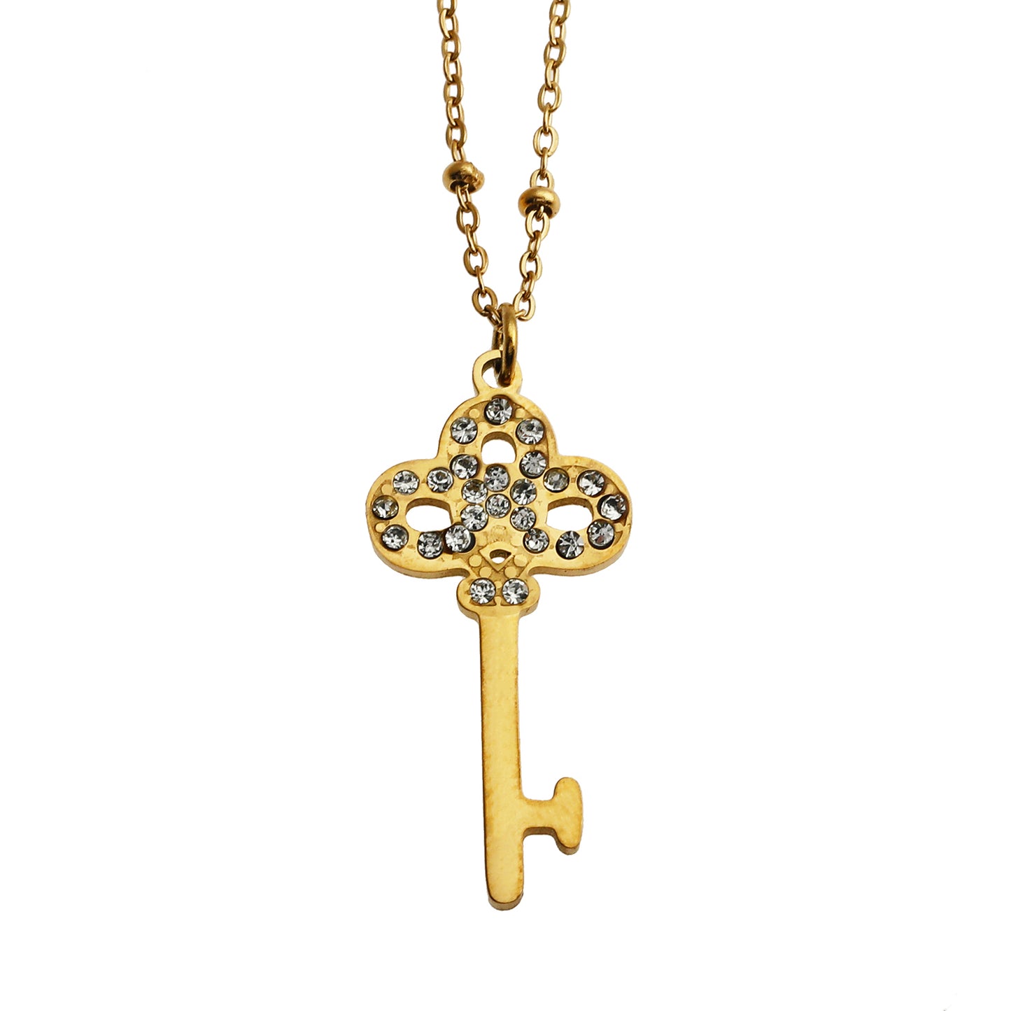 UNLOK Beaded Gold Chain with Zirconia Embellished Key Pendant