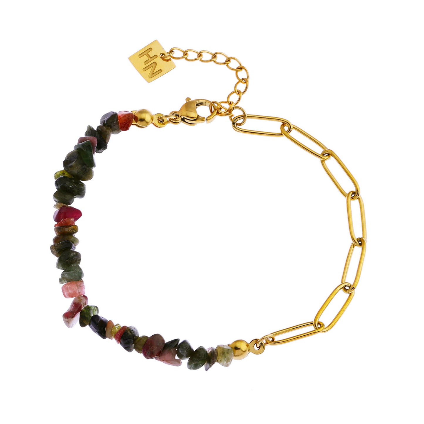 GIRADOT Paper-Clip Linked Chain & TOURMALINE Gemstones Combination Bracelet