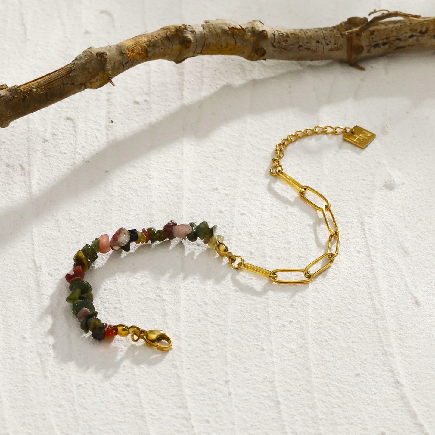 GIRADOT Paper-Clip Linked Chain & TOURMALINE Gemstones Combination Bracelet