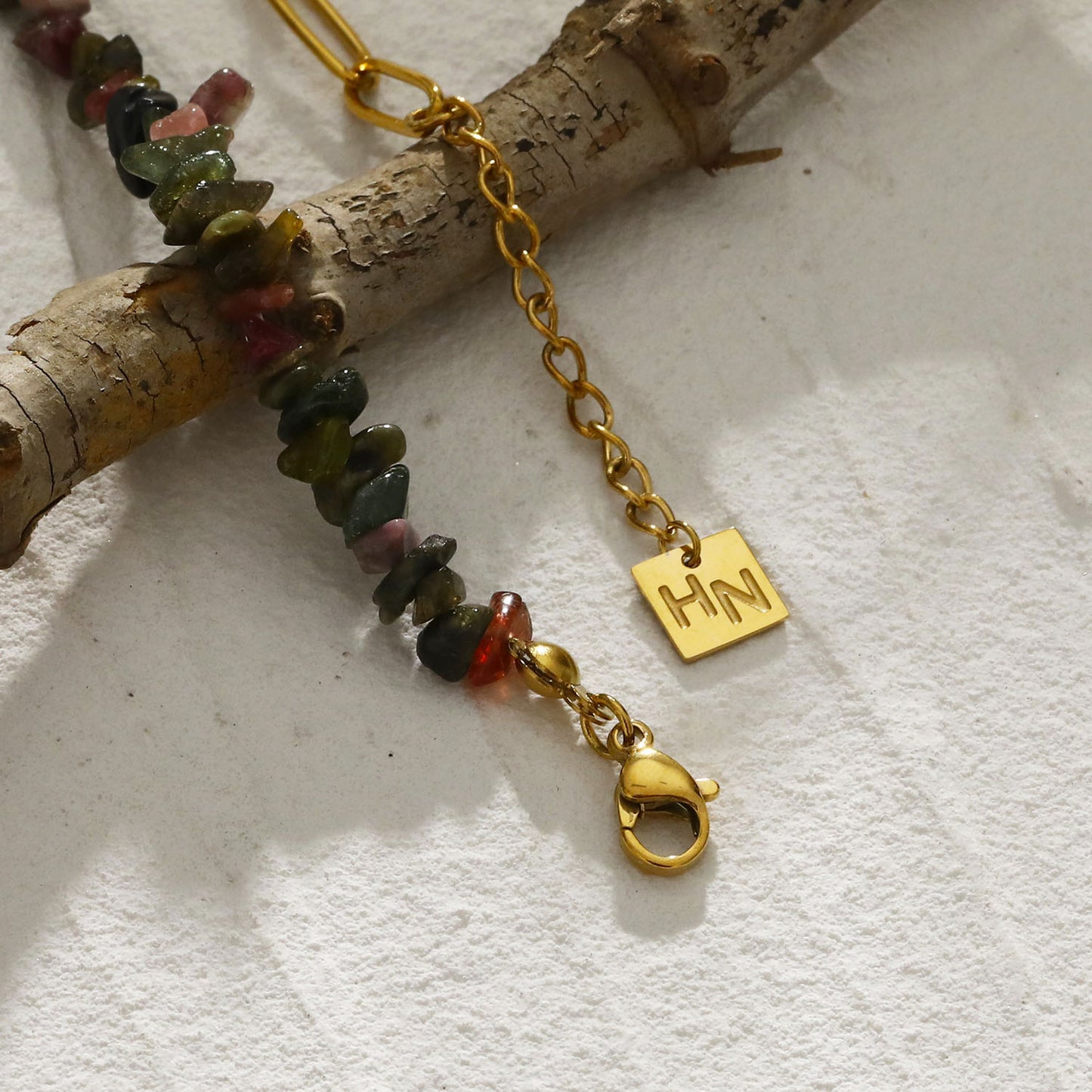 GIRADOT Paper-Clip Linked Chain & TOURMALINE Gemstones Combination Bracelet