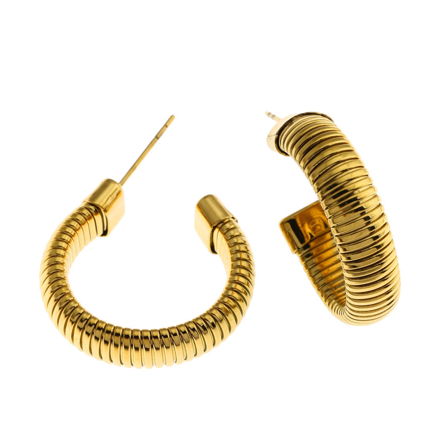 ABRIOLA Structured Coil-Slab Hoop Gold Earrings