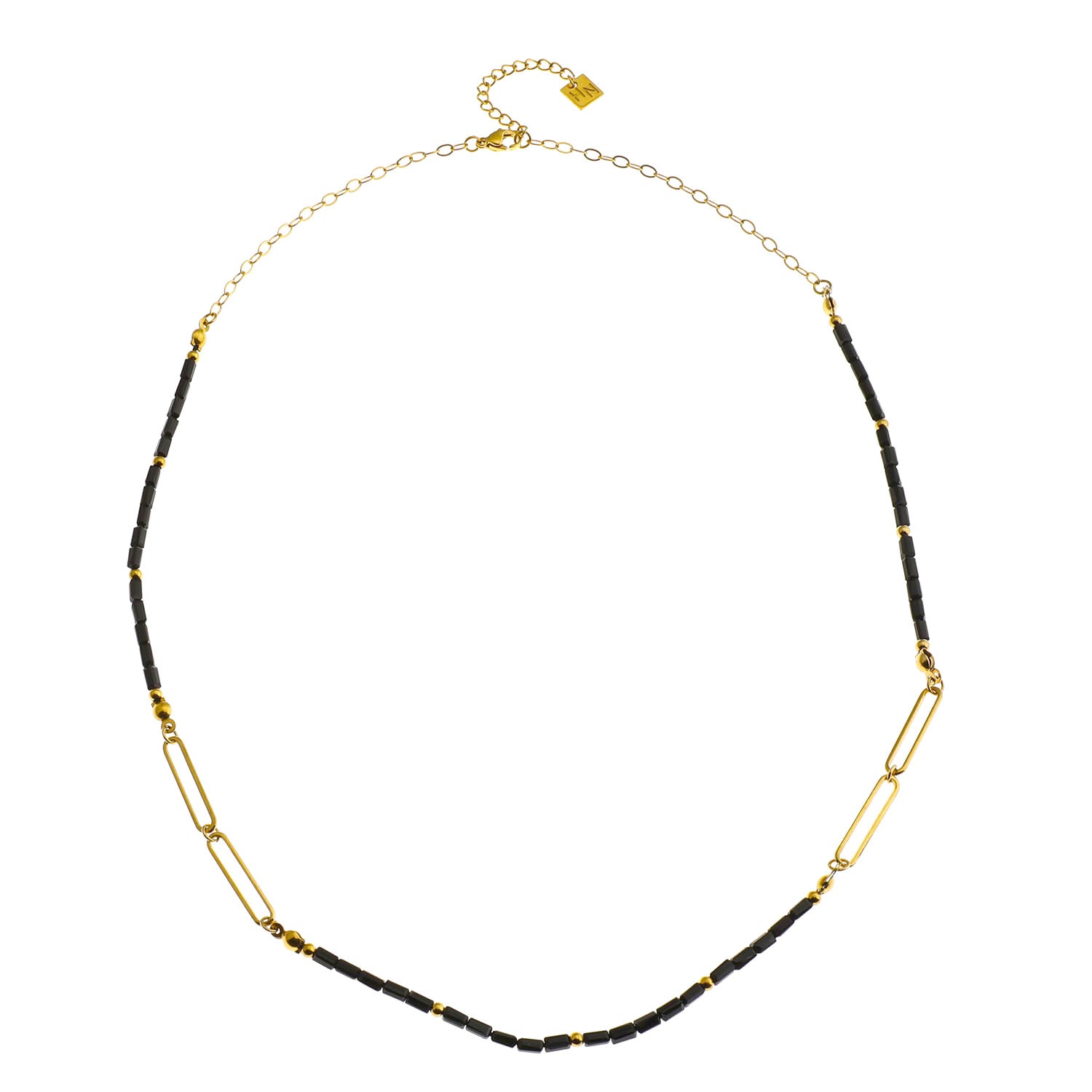 Style: LORENA 202208G Black & Gold Beaded Paperclip Chain Necklace