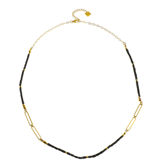 Style: LORENA 202208G Black & Gold Beaded Paperclip Chain Necklace