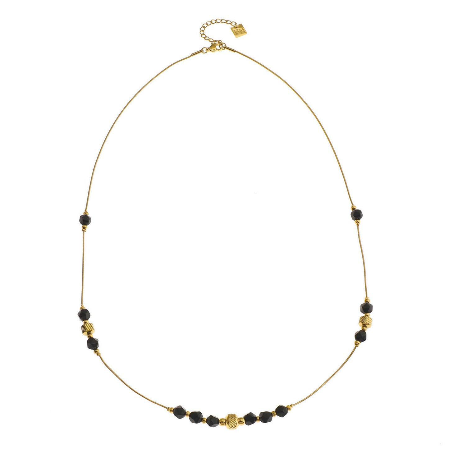 Style: MARA 202207 Black Obsidian & Gold Beaded Chain Necklace