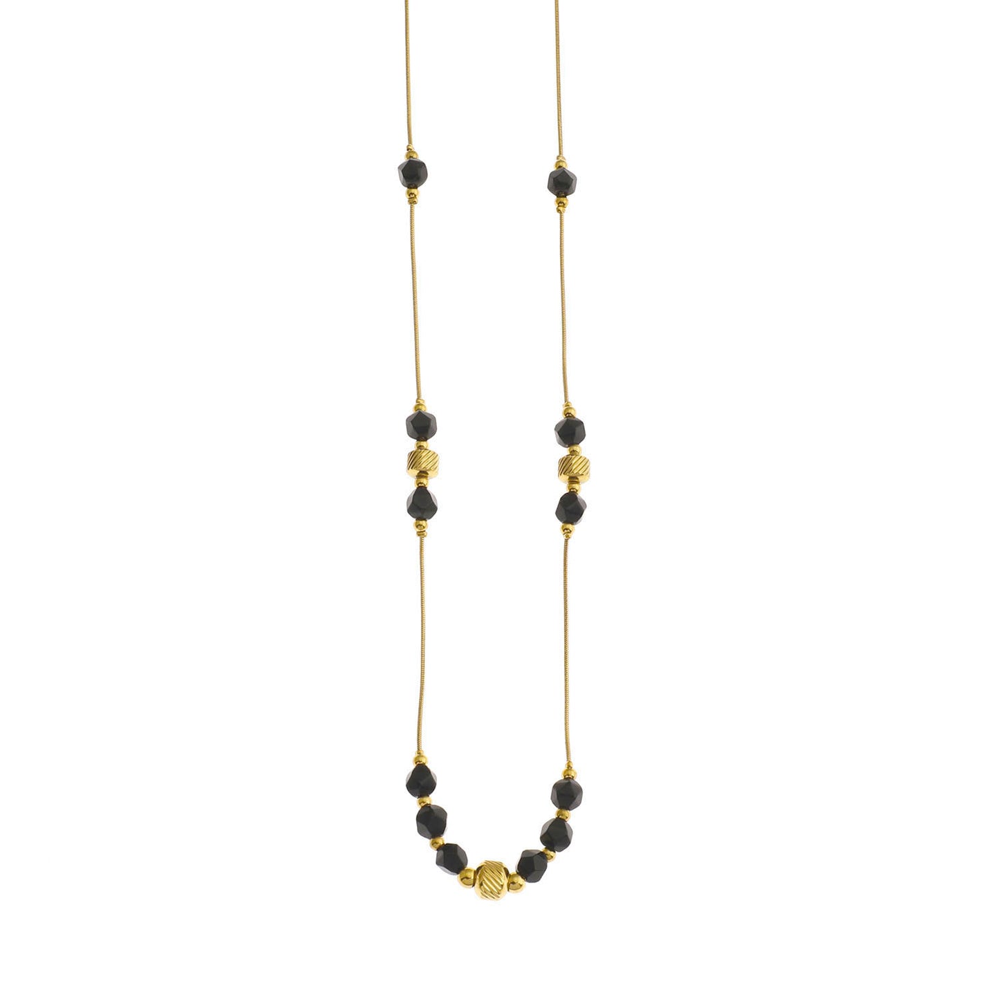 Style: MARA 202207 Black Obsidian & Gold Beaded Chain Necklace