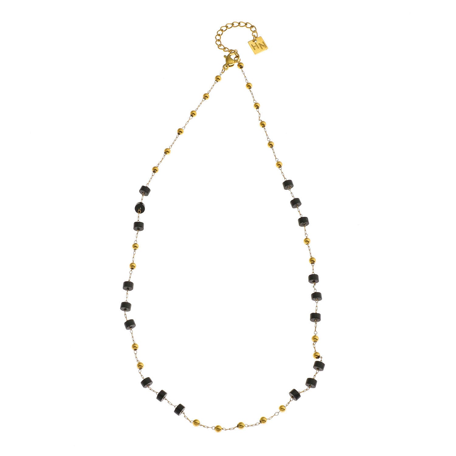 Style: SANTA CRUZ 22107 Black Onyx and Gold Beaded Chain Necklace.