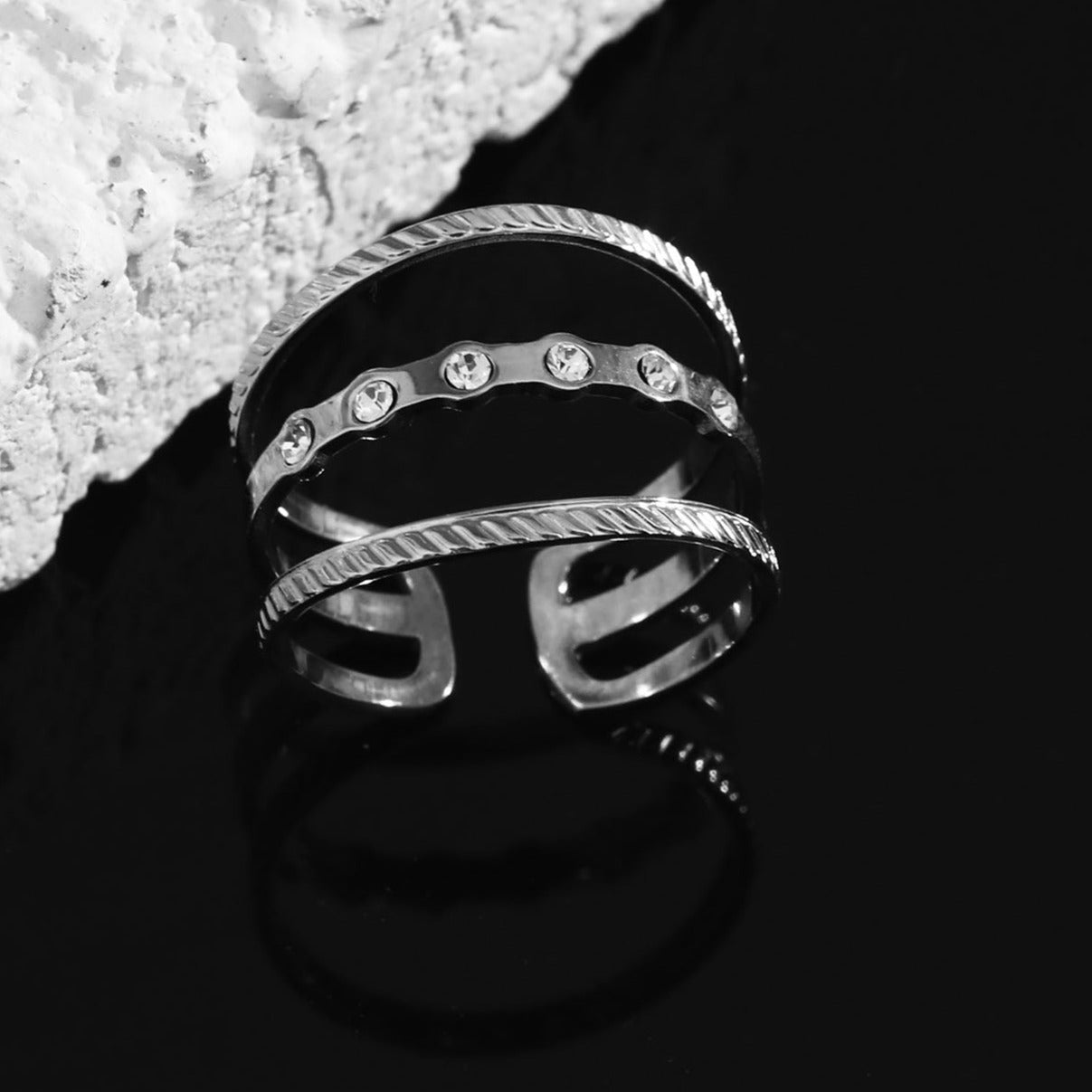 AMALIA Triple Stacked Zirconia Embellished Silver Ring