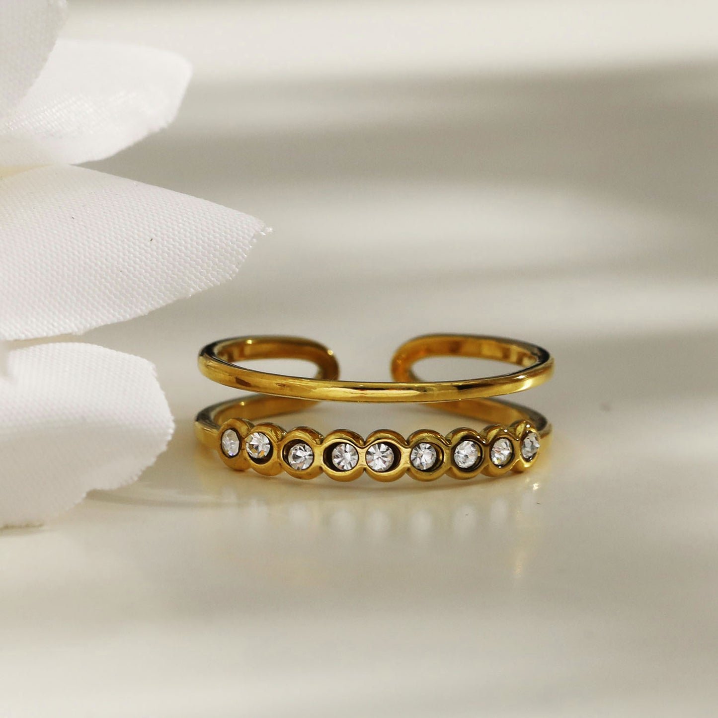 ORDELLA: Parallel Double Stacked Zirconia Embellished Ring