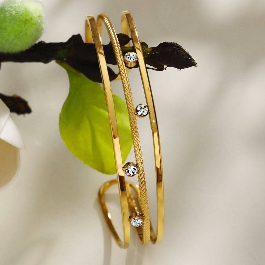 Style: LADARIA 221025 'Trio of Cuffs' Bracelet with Zirconia Highlights.