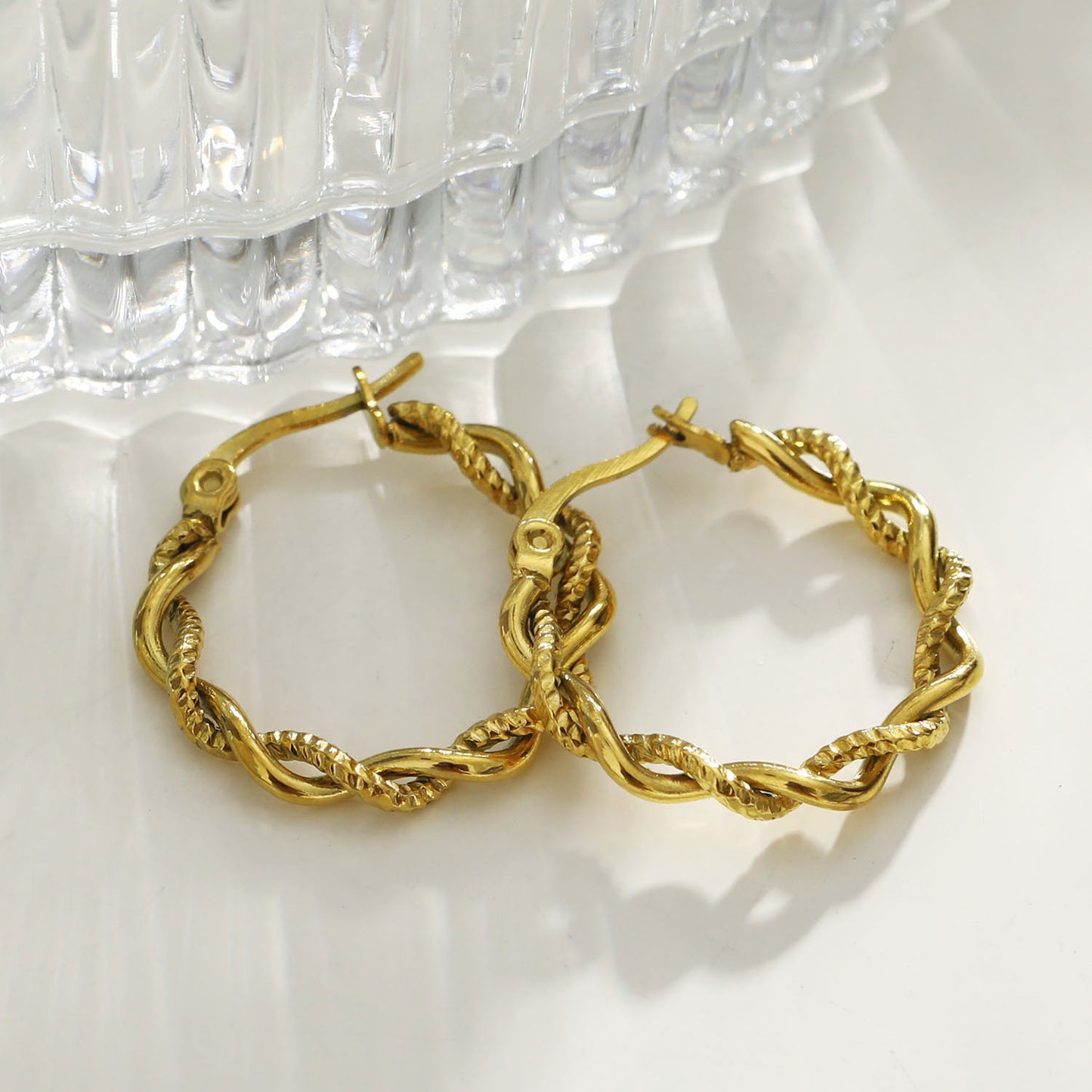 Style: BARBARA 122234 Contrast Textured Twisted Hoop Earring.