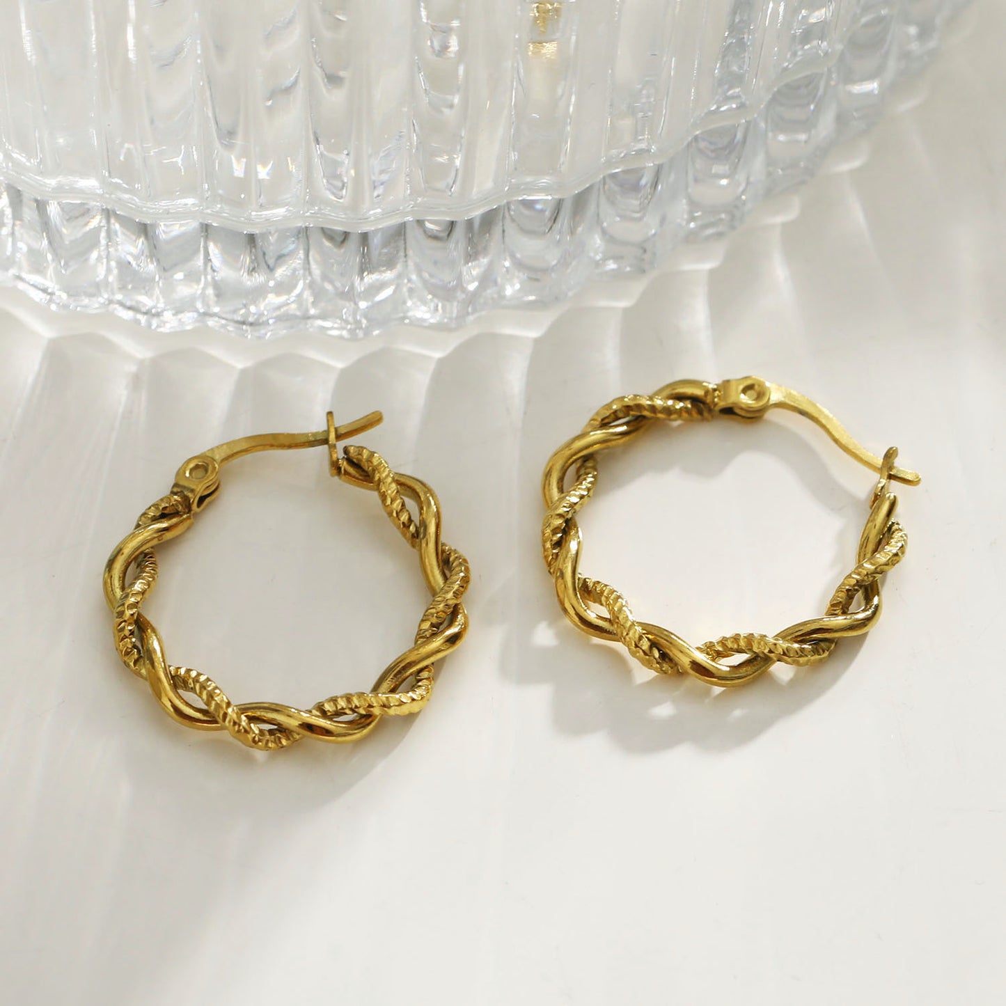 Style: BARBARA 122234 Contrast Textured Twisted Hoop Earring.