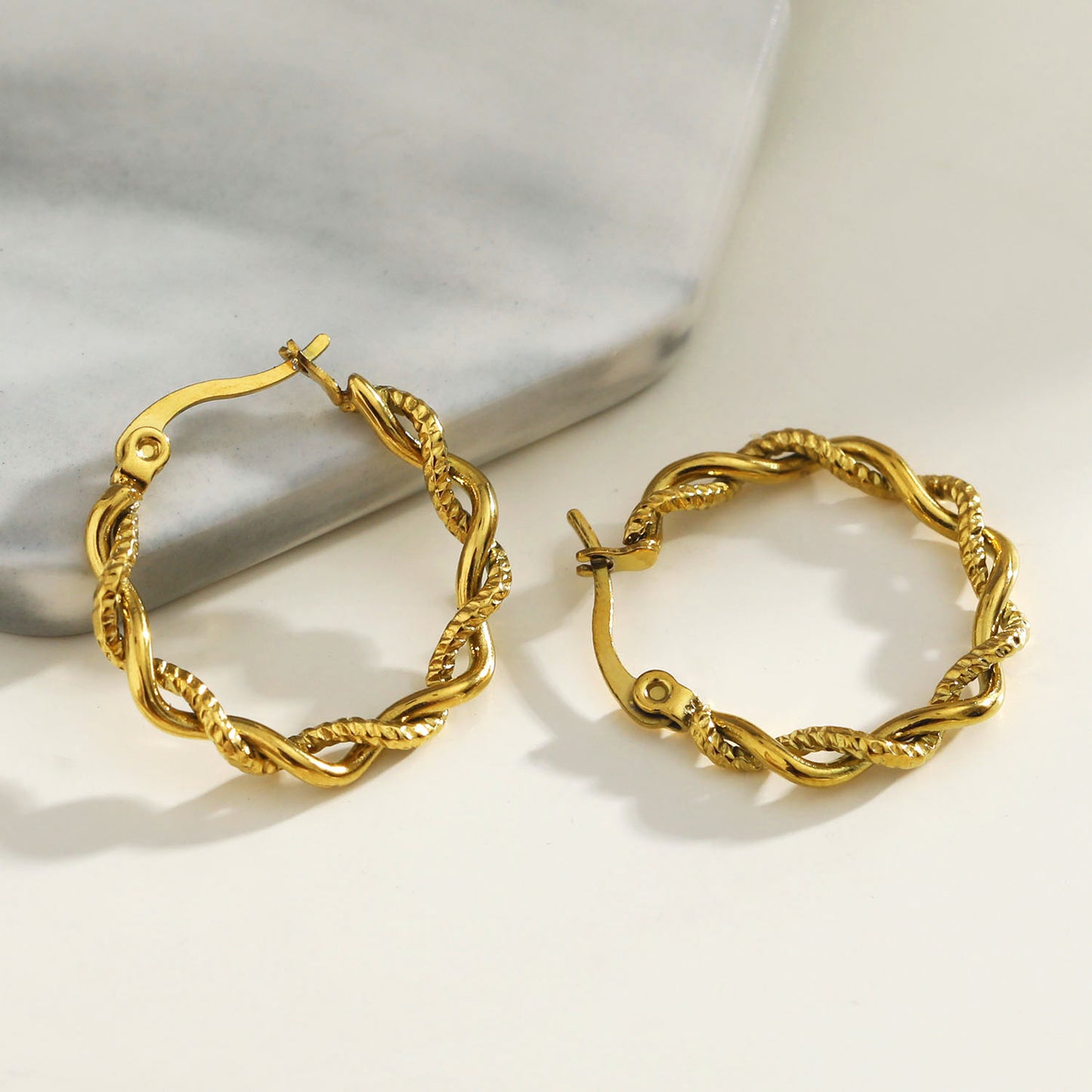 Style: BARBARA 122234 Contrast Textured Twisted Hoop Earring.