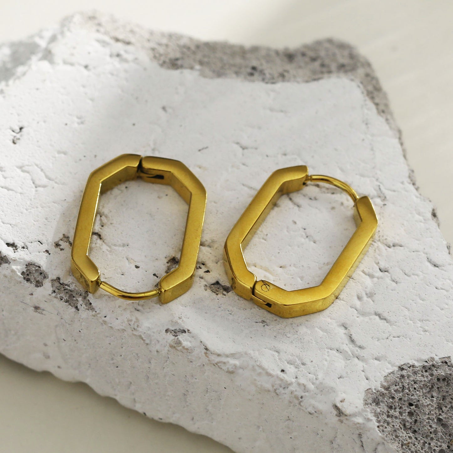 Style: CACCURI 122237 Geometric Shaped Contemporary Hoop Earrings.