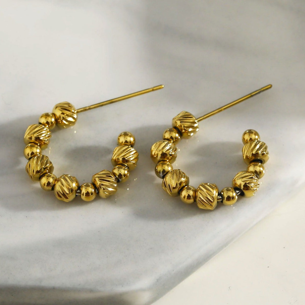 LUANDA Contrasting Gold Beaded Hoop Earrings
