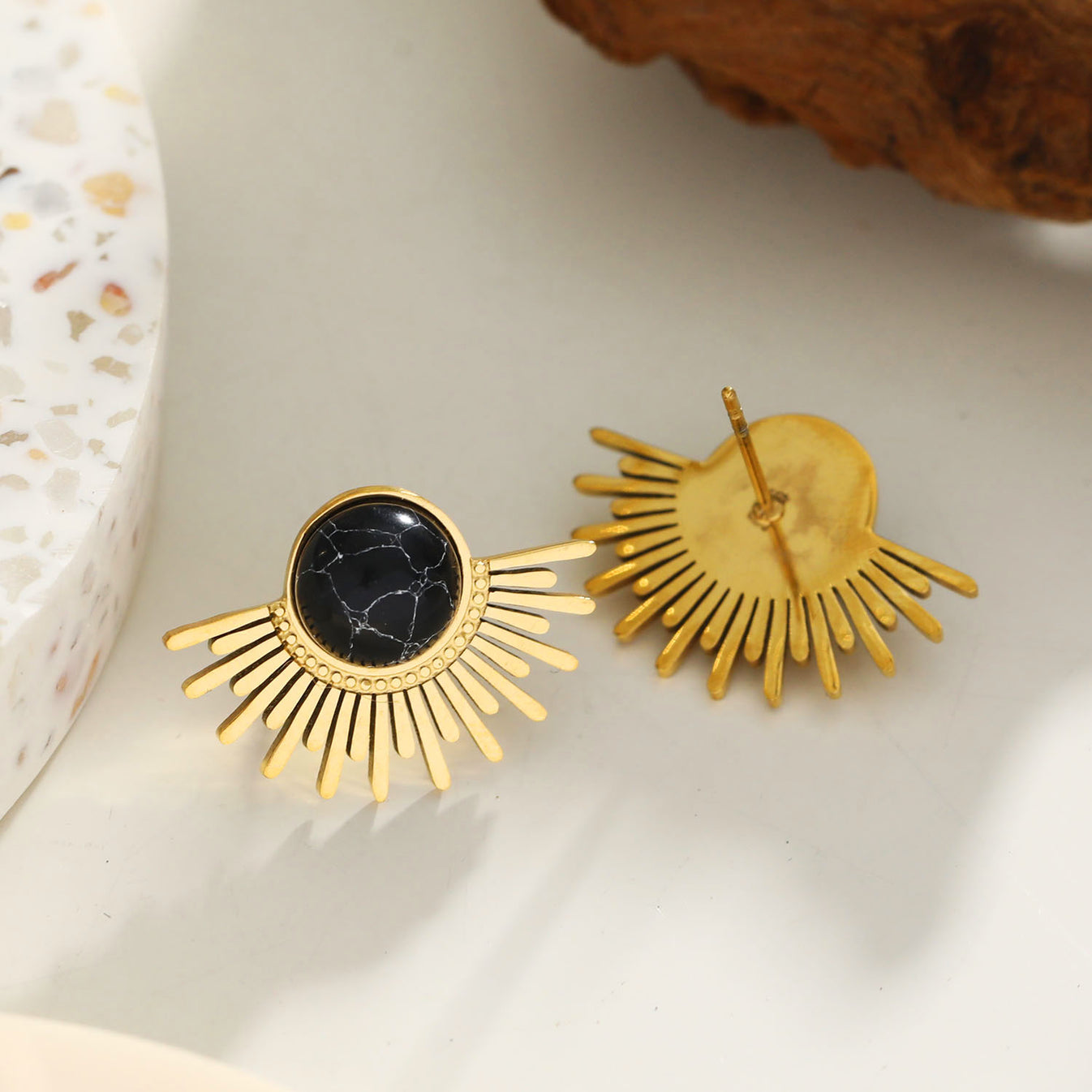 LOVISA HalfSun Symbol Natural Black Stone Stud Earrings