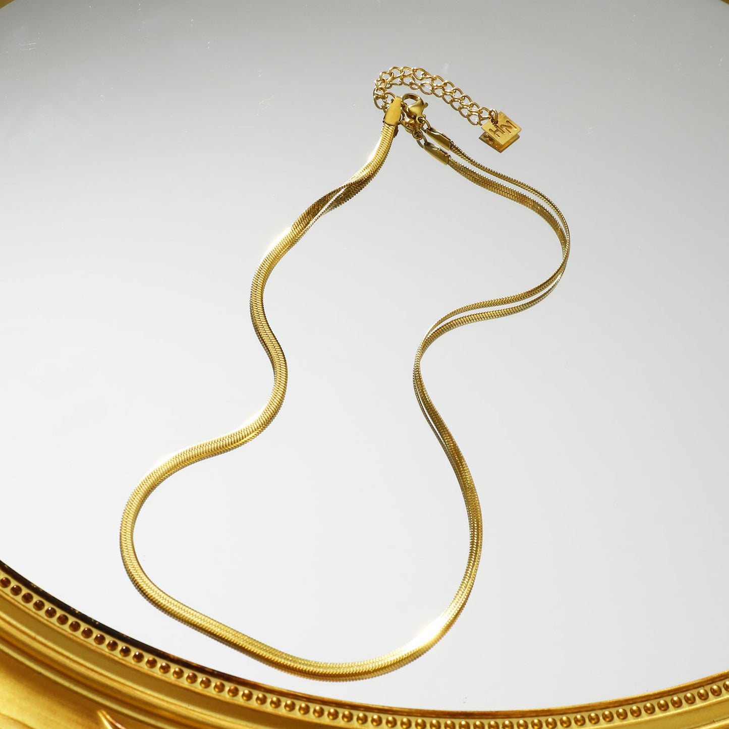 FRYDA Snake Skin Textured Fine Width Gold Chain Necklace