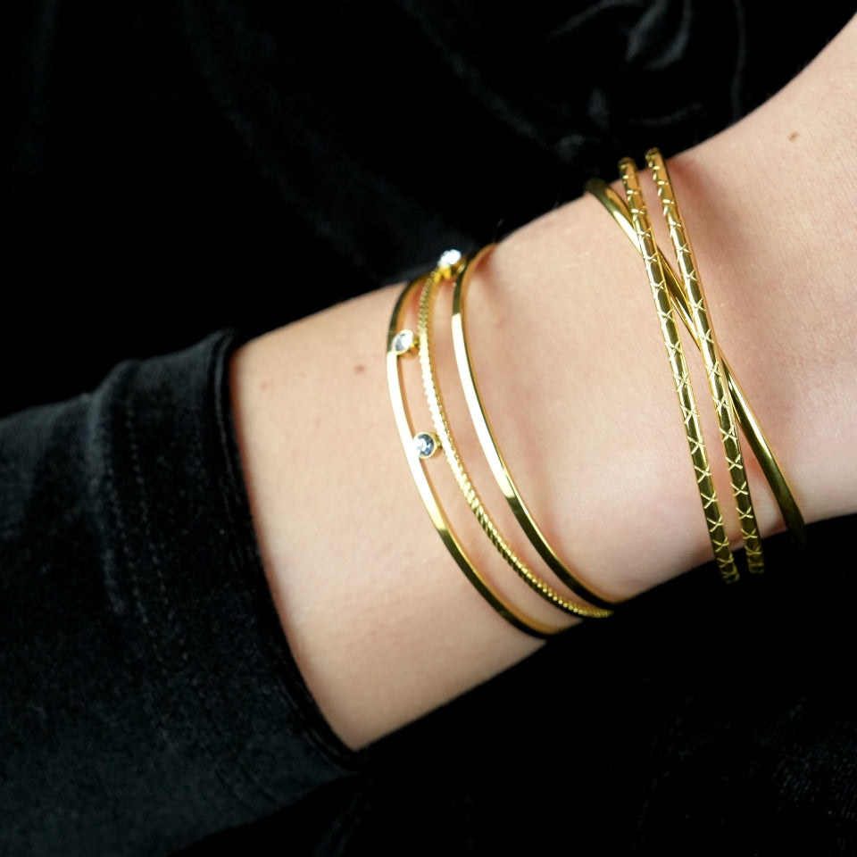 Style: LADARIA 221025 'Trio of Cuffs' Bracelet with Zirconia Highlights.