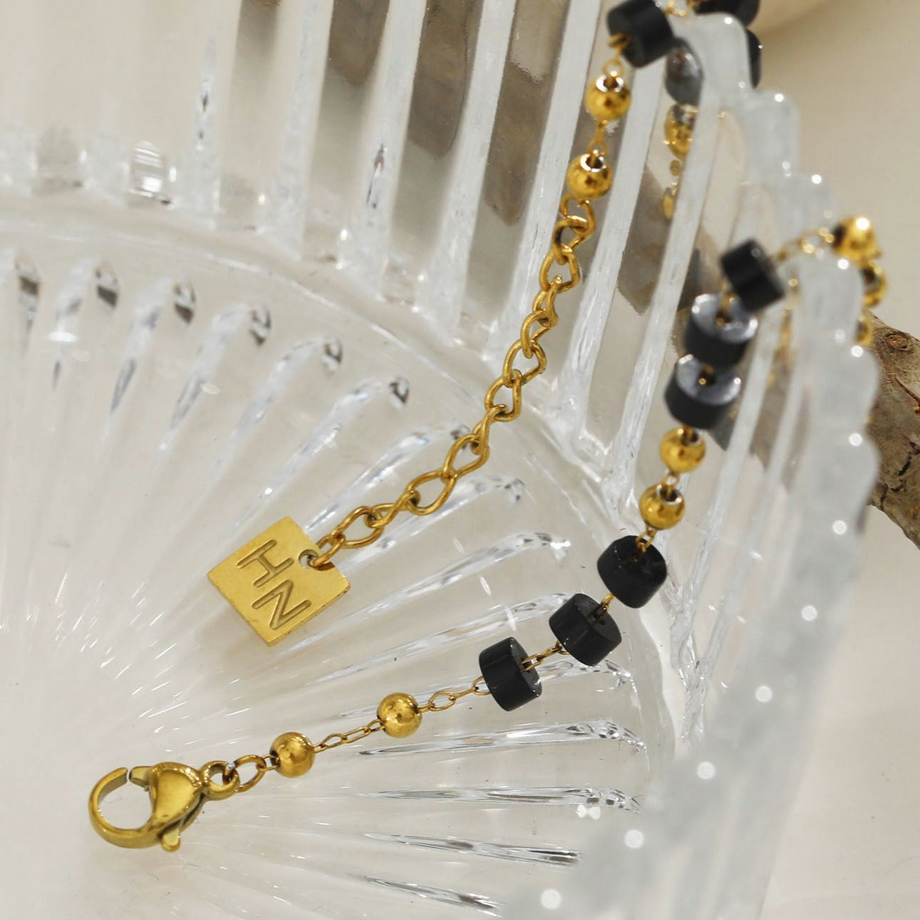 Black onyx and gold bead necklace 2025