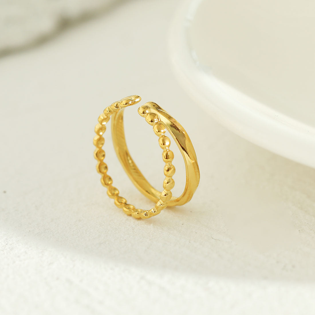 TIFFANY Double Stacked Beaded Gold Ring