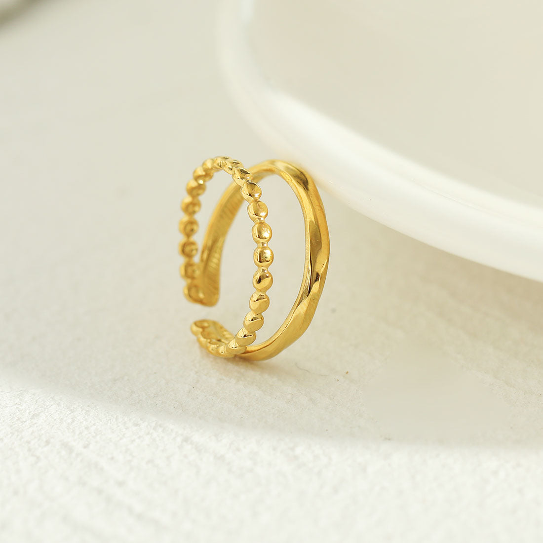 TIFFANY Double Stacked Beaded Gold Ring