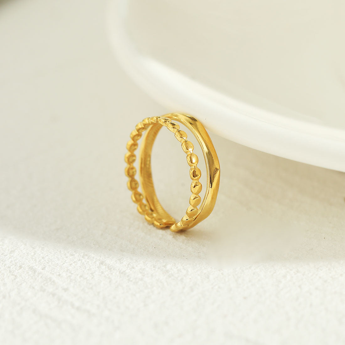 TIFFANY Double Stacked Beaded Gold Ring