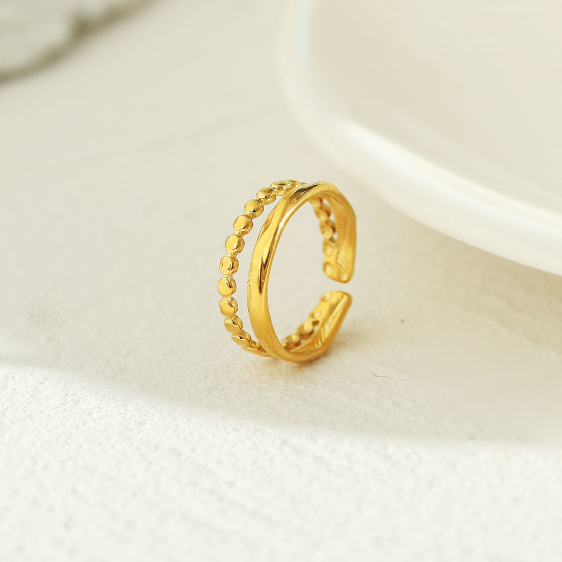 TIFFANY Double Stacked Beaded Gold Ring