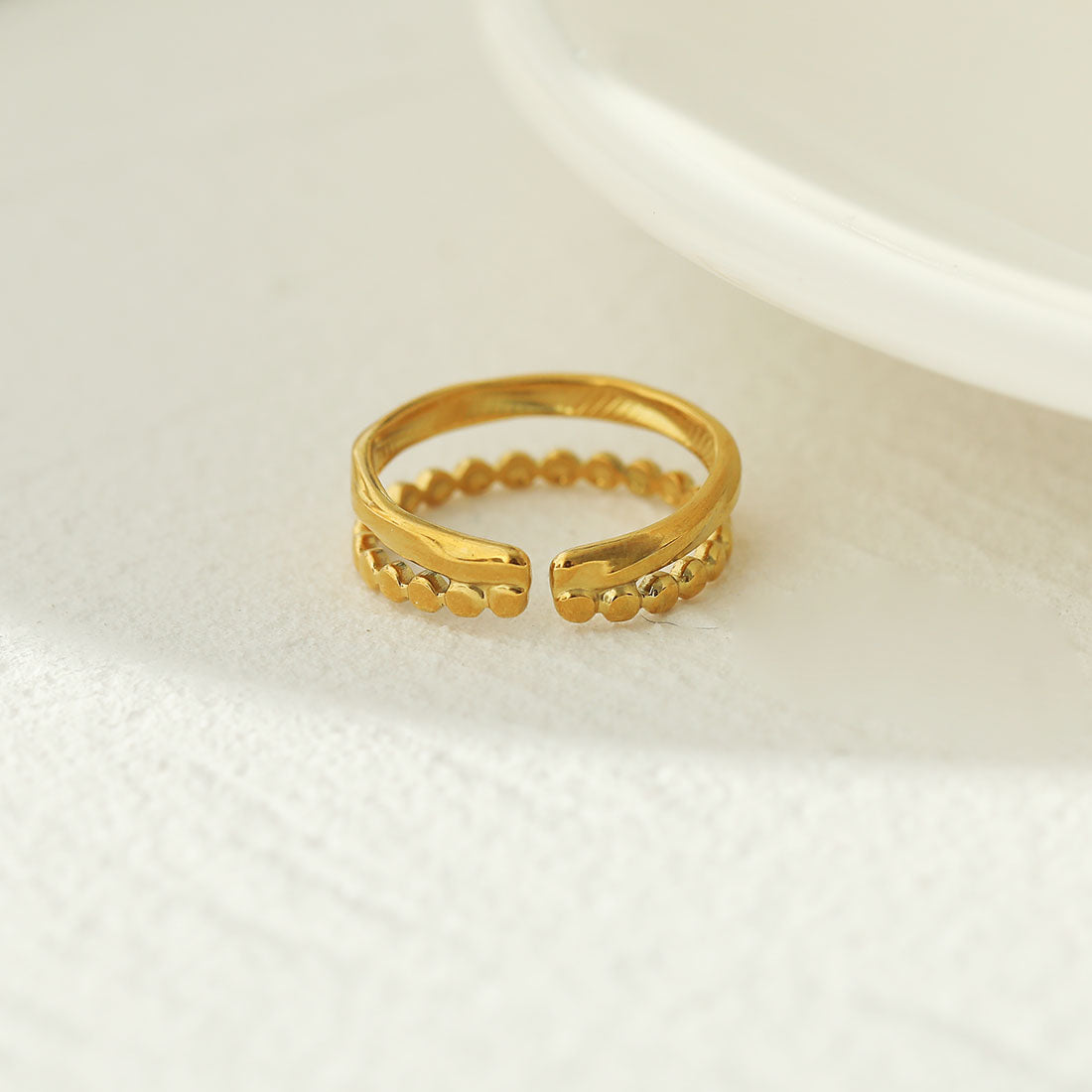 TIFFANY Double Stacked Beaded Gold Ring